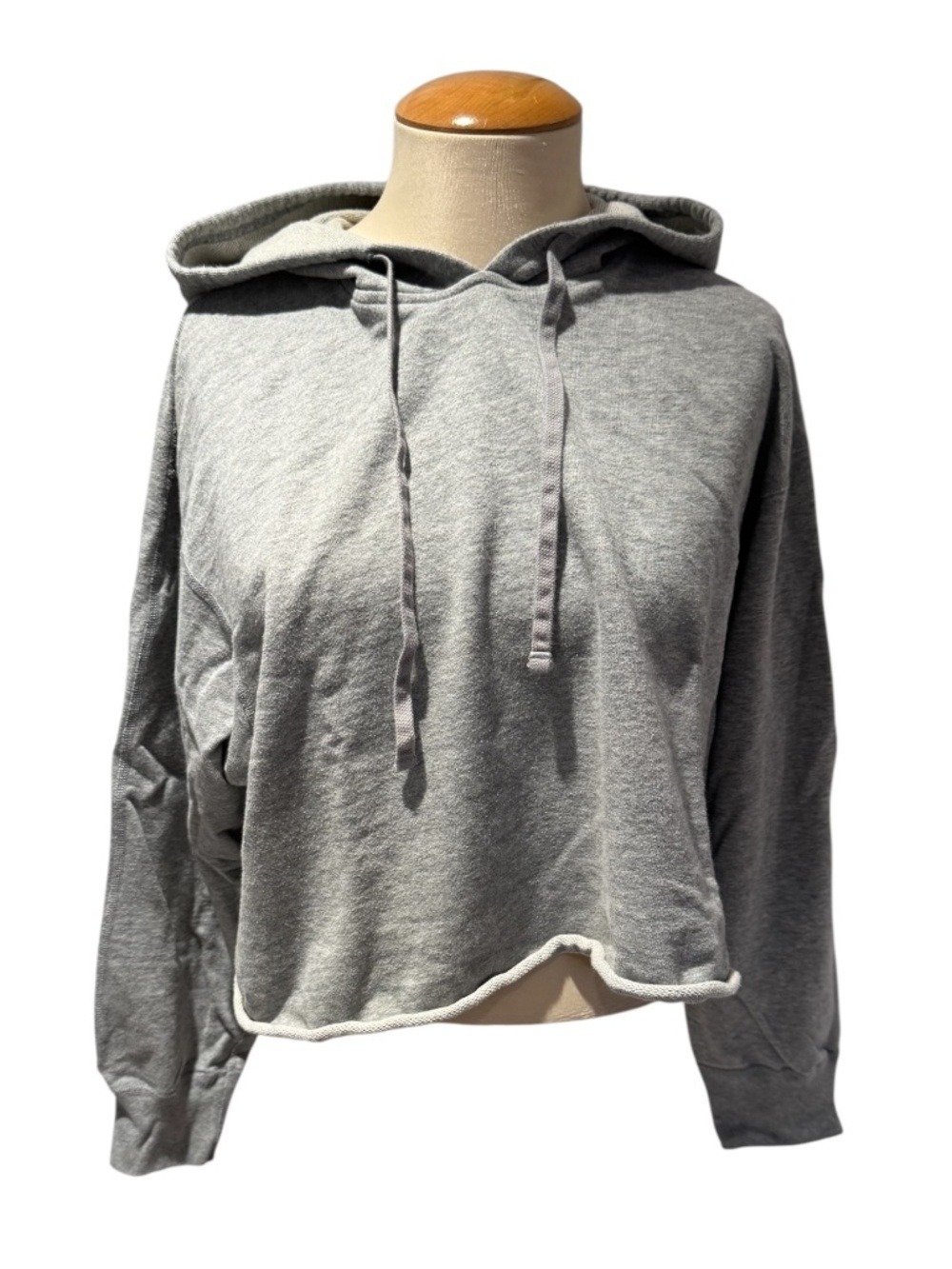 REIGNING CHAMP grey jersey crop raw edge hoodie sweatshirt - size s